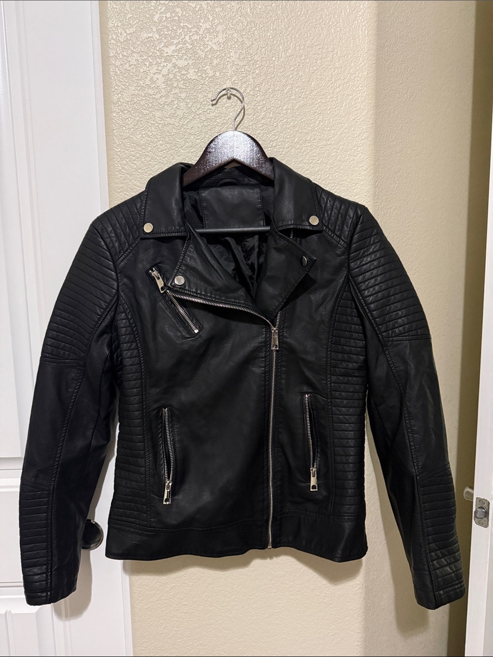 Black Quilted Biker Jacket - Women's Faux Leather Moto Coat